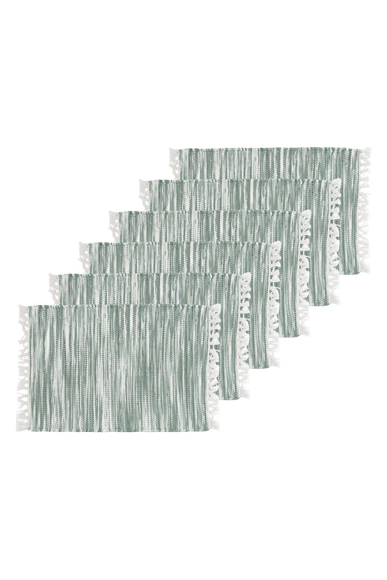 Green Chindi Striped and Fringed Set of 6 Placemats 14" x 20", Main, color, Green