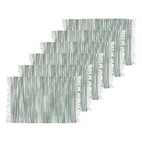 Green Chindi Striped and Fringed Set of 6 Placemats 14" x 20"