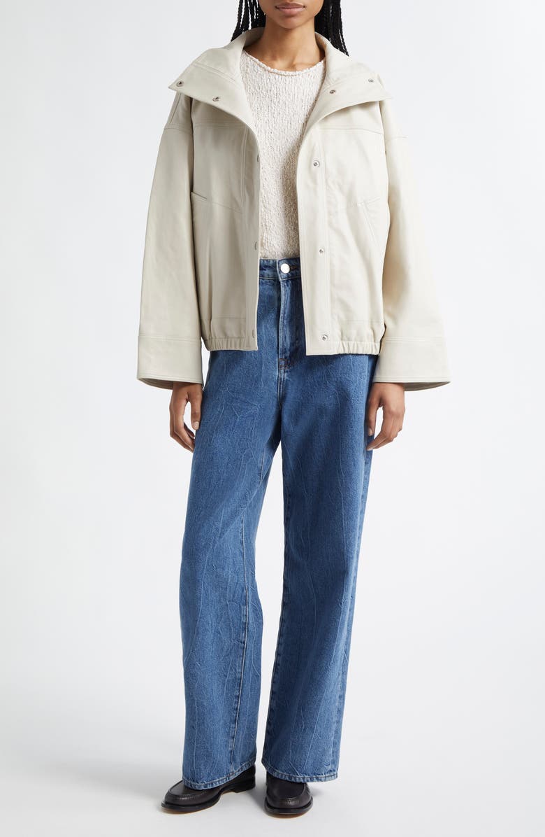 Róhe Leather Bomber Jacket, Alternate, color, Chalk