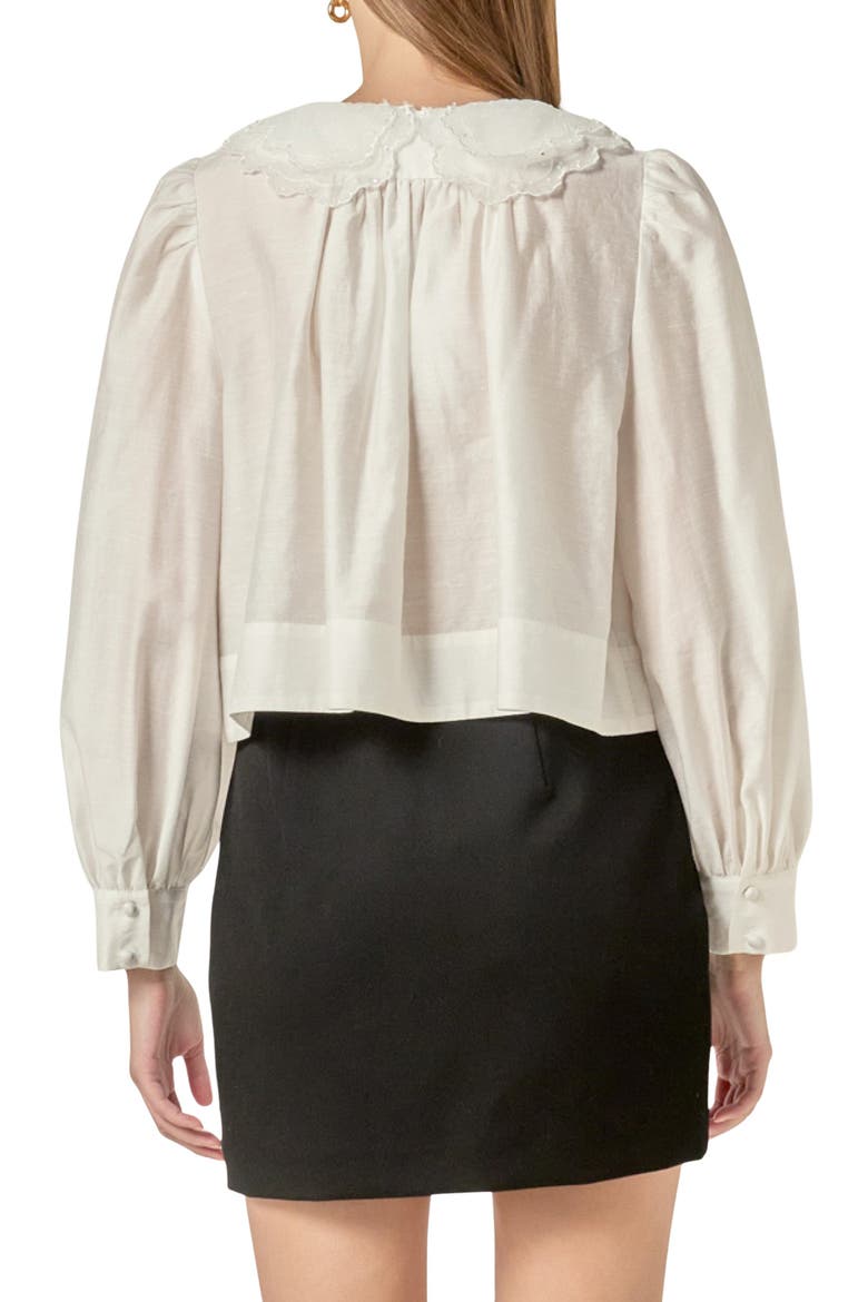 Lace Collar Shirred Puff Sleeve Top, Alternate, color, WHITE