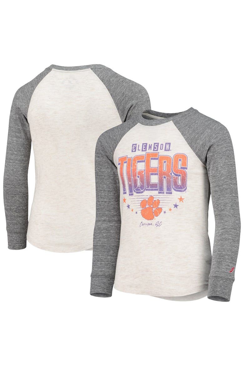 Youth League Collegiate Wear Heathered Gray Clemson Tigers Baseball Tri-Blend Raglan Long Sleeve T-Shirt, Alternate, color, Heather Gray
