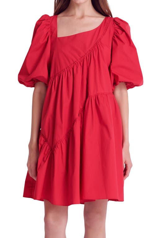 English Factory Asymmetric Poplin Tiered Dress In Raspberry