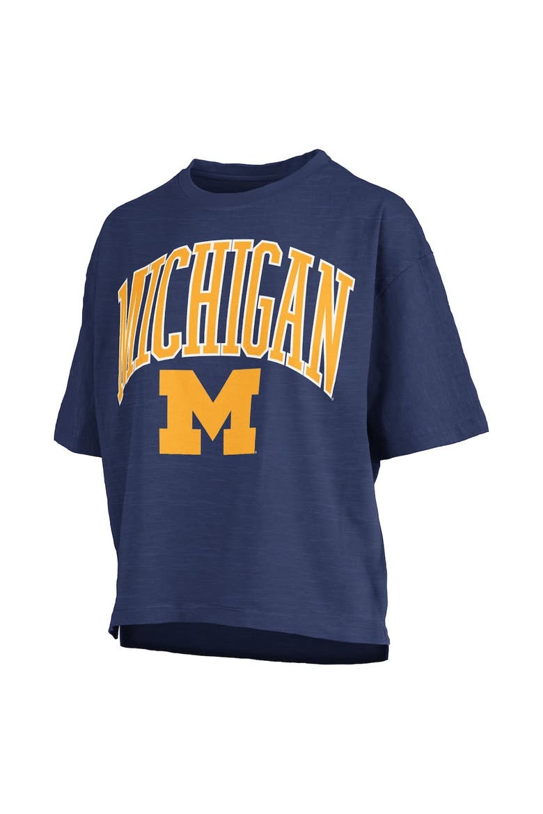 Women's Pressbox Navy Michigan Wolverines Nelson Arch Over Logo Waist Length Oversized Slub T-Shirt, Alternate, color, Navy