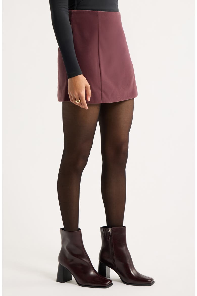 Velvet Miniskirt, Alternate, color, BURGUNDY FUDGE