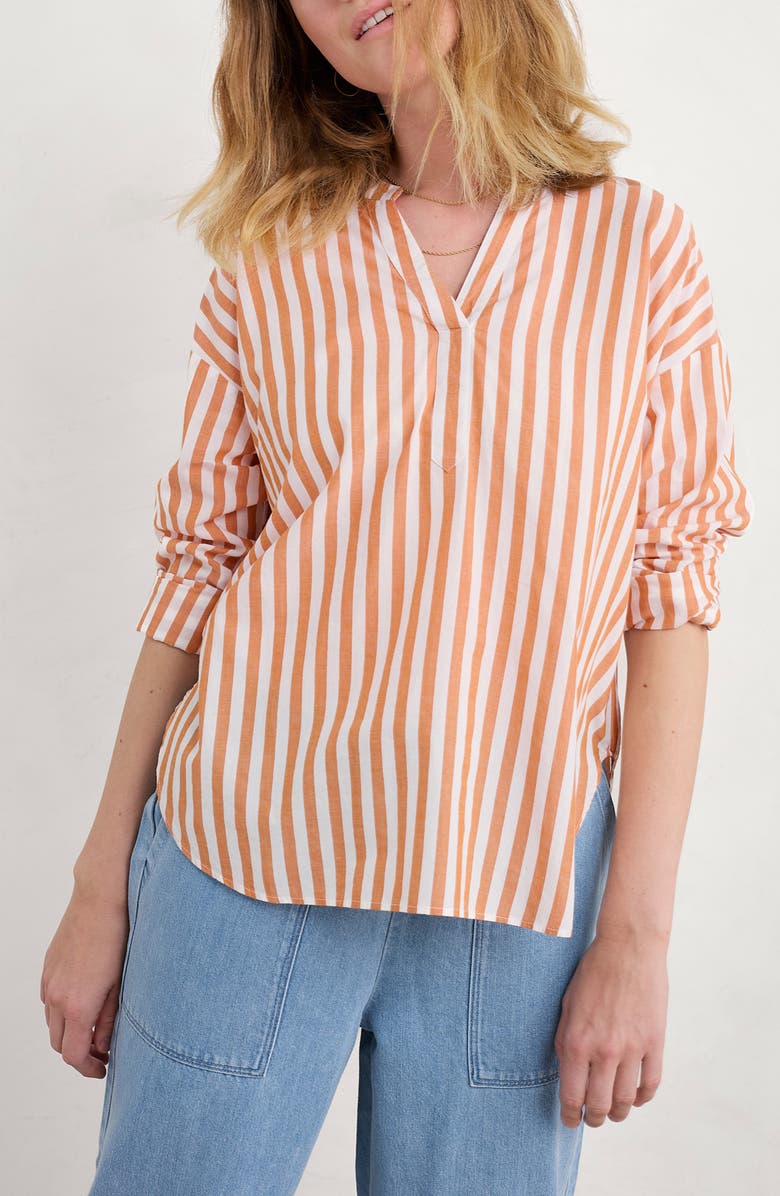 Seasalt Cornwall Eyebright Stripe Organic Cotton Popover Shirt, Main, color, Mini Scallion Cumin