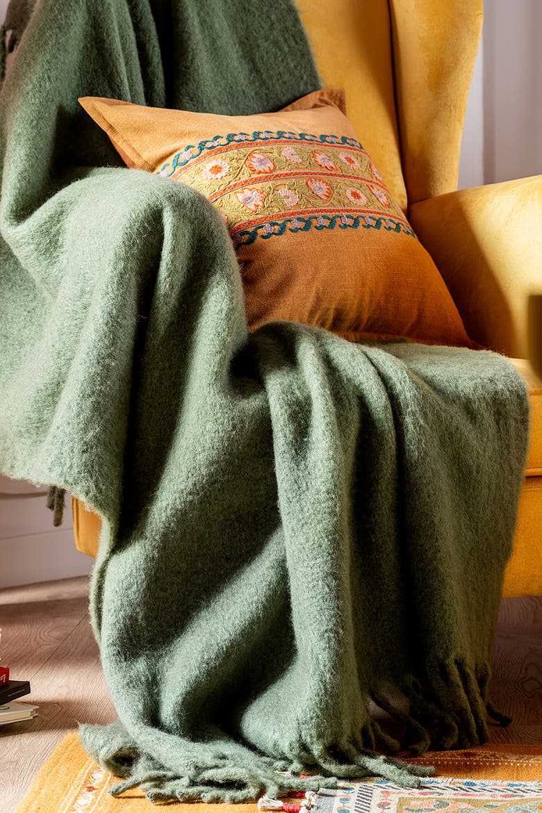 Ropar Fringed Acrylic Wool Throw 55X71 In, Alternate, color, Green