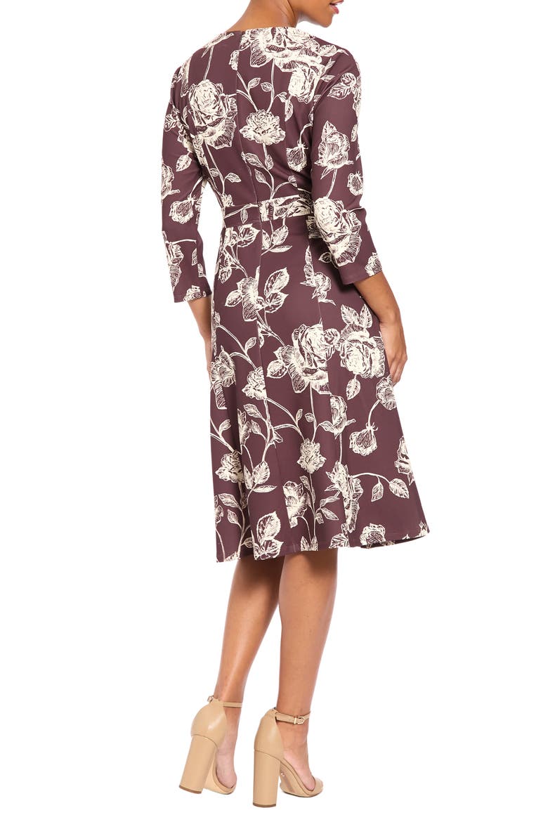 Floral Print Midi Dress, Alternate, color, CHOCO/ IVRY