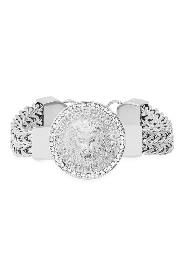Lion Head Station Bracelet, Main, color, METALLIC