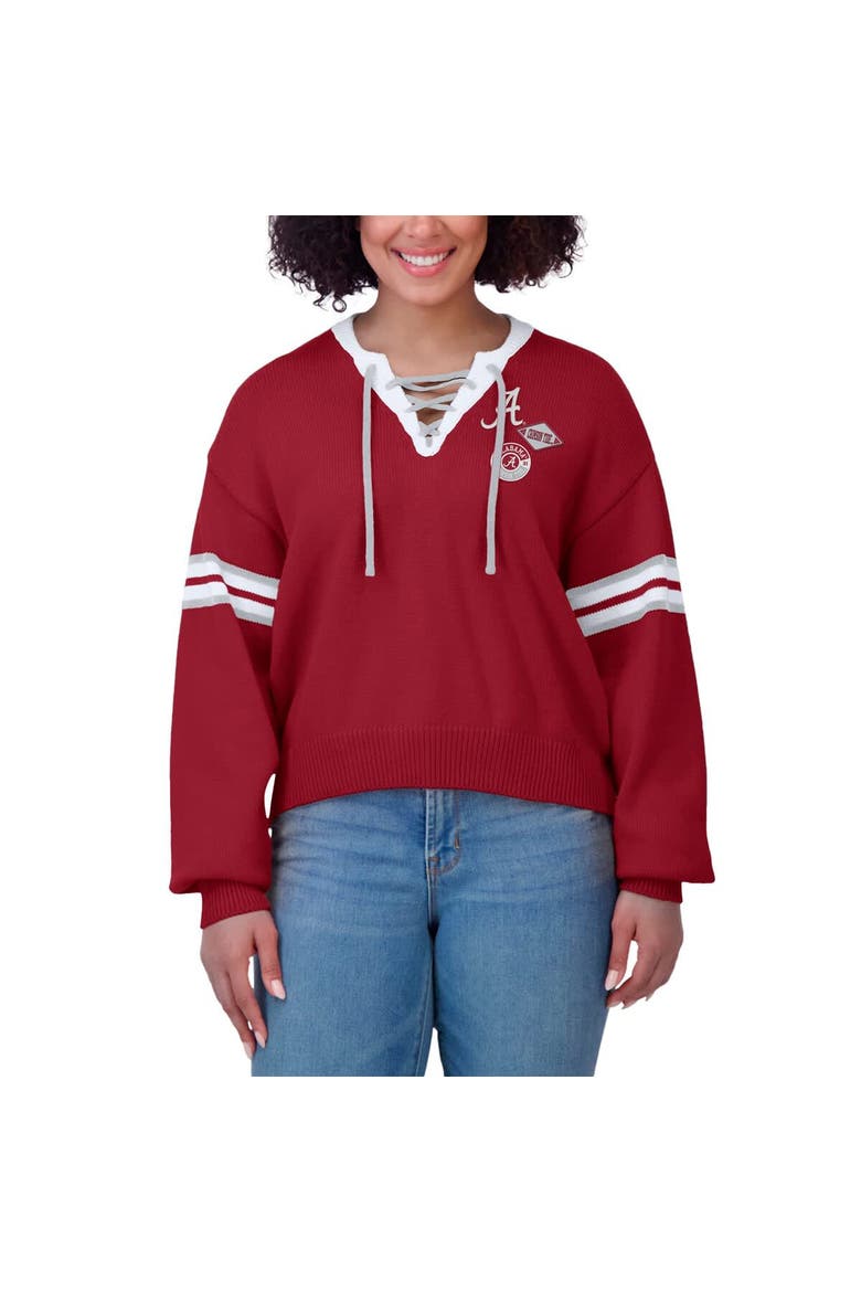 Women's WEAR by Erin Andrews Crimson Alabama Crimson Tide Lace-Up Pullover Sweater, Alternate, color, Crimson