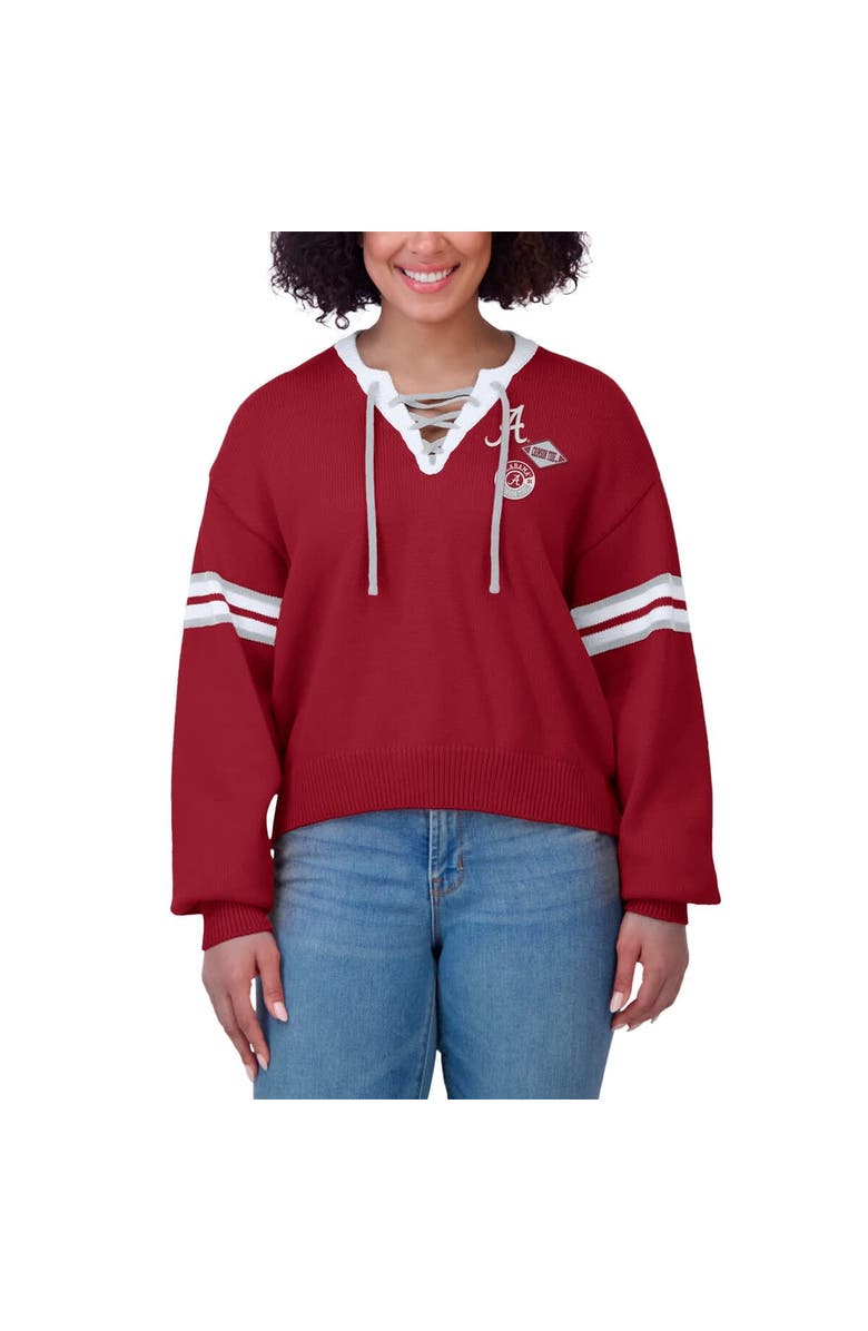 WEAR by Erin Andrews Women's WEAR by Erin Andrews Crimson Alabama Crimson Tide Lace-Up Pullover Sweater, Alternate, color, Crimson