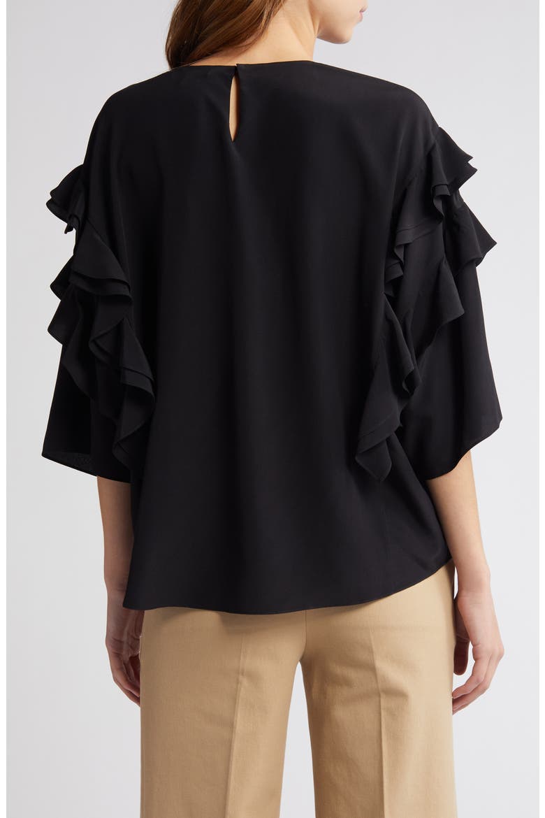 Ruffle Sleeve Silk Top, Alternate, color, BLACK