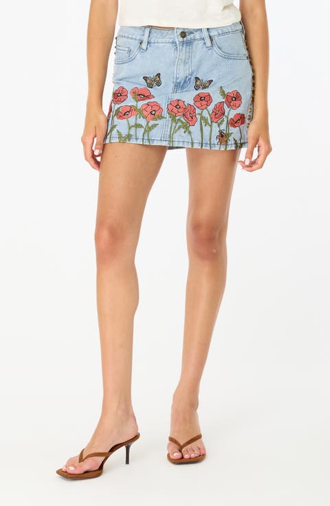 Charli Floral Embroidered Denim Miniskirt