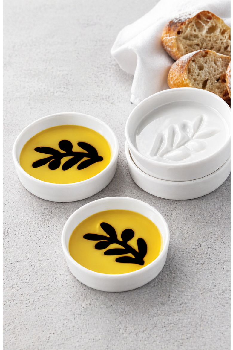 Olive Oil and Balsamic Vinegar Individual Olive Branch Dipping Plates, Set of 4, Main, color, White