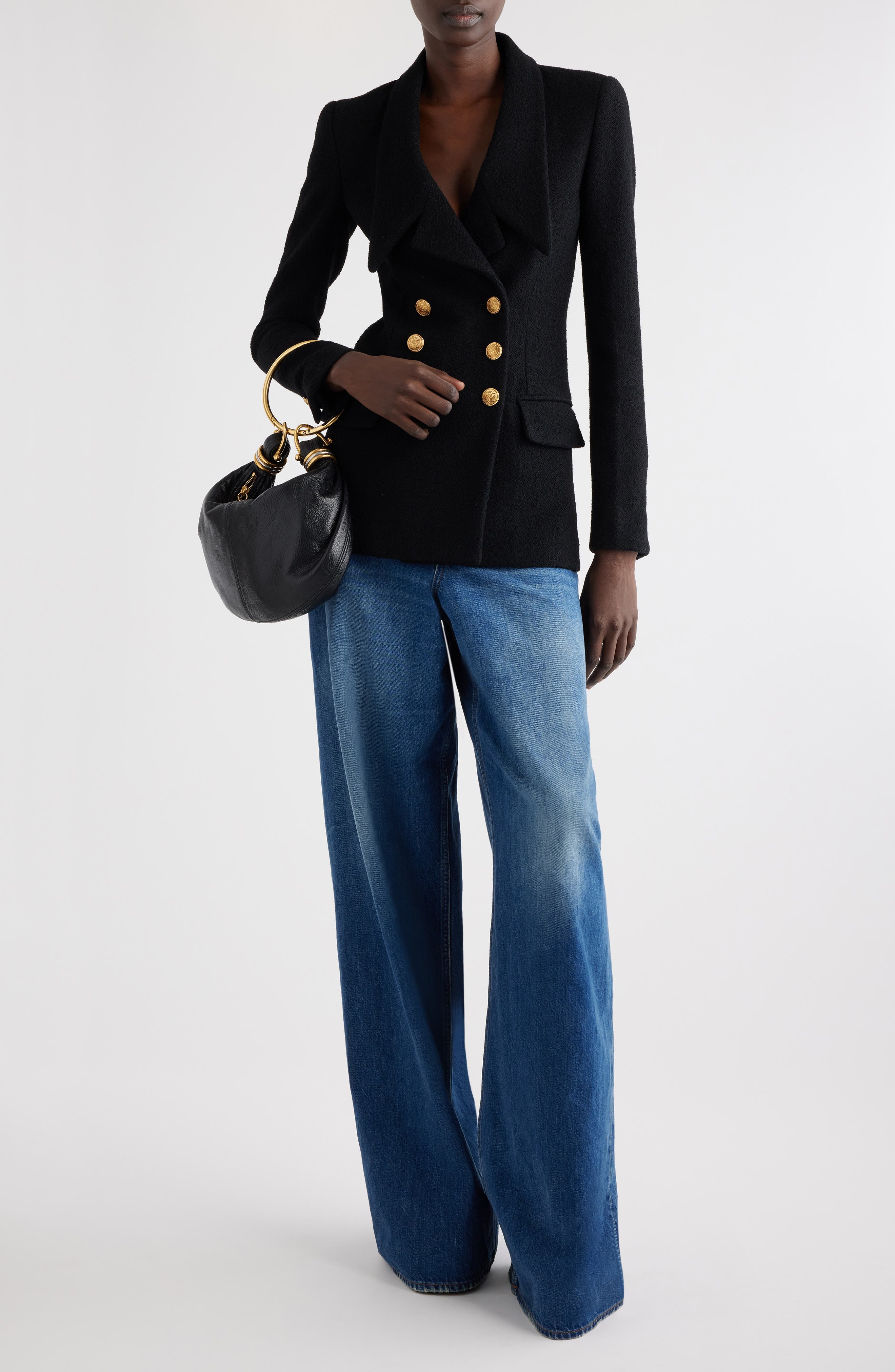 Fitted Double Breasted Wool Blend Boucle Blazer - image 2