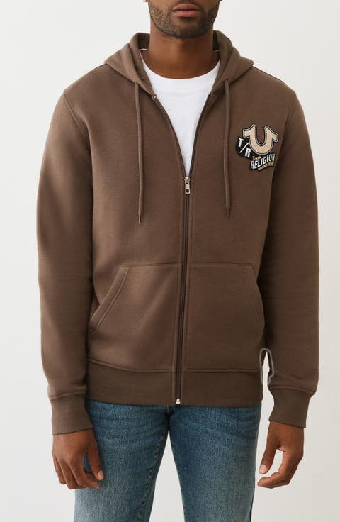 Embroidered Patch Zip Hoodie