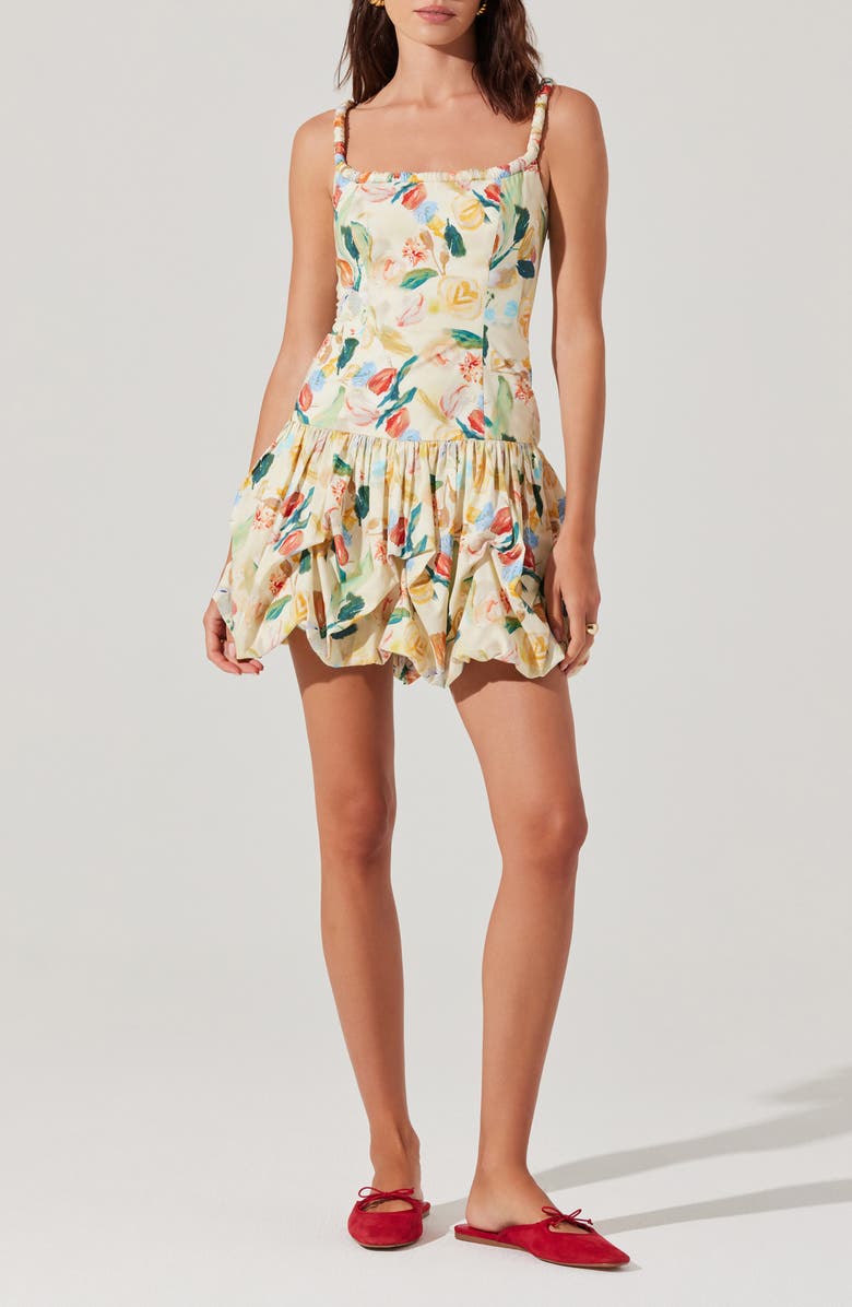 ASTR the Label Keyla Floral Bubble Hem Cotton Minidress, Main, color, Yellow Green Floral
