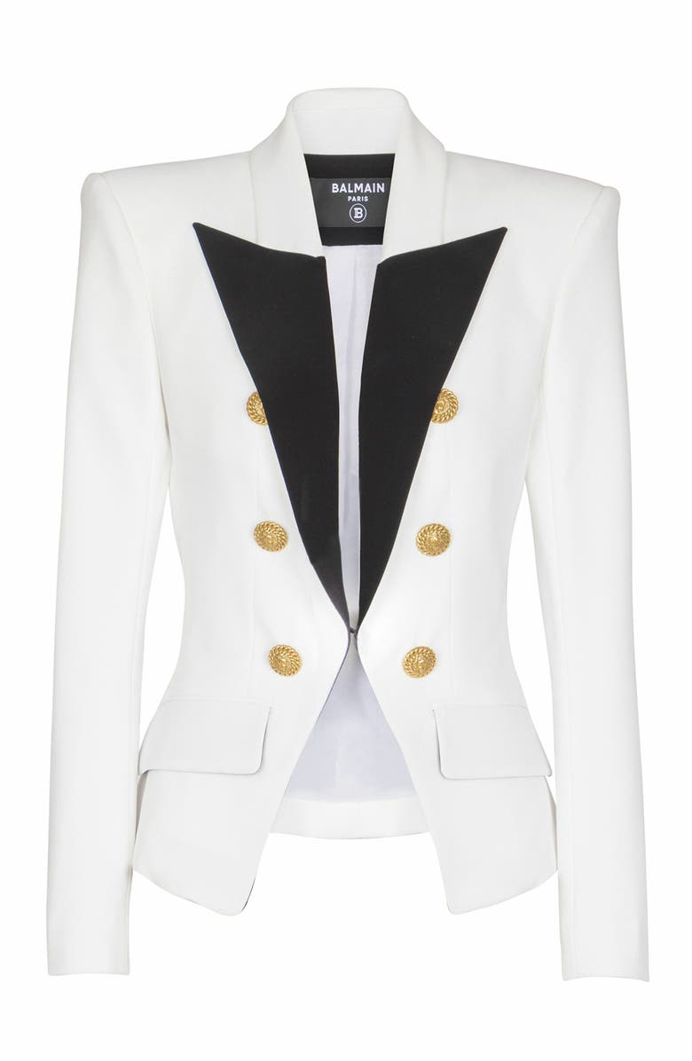 Balmain 6-Button Two-Tone Jacket, Alternate, color, White