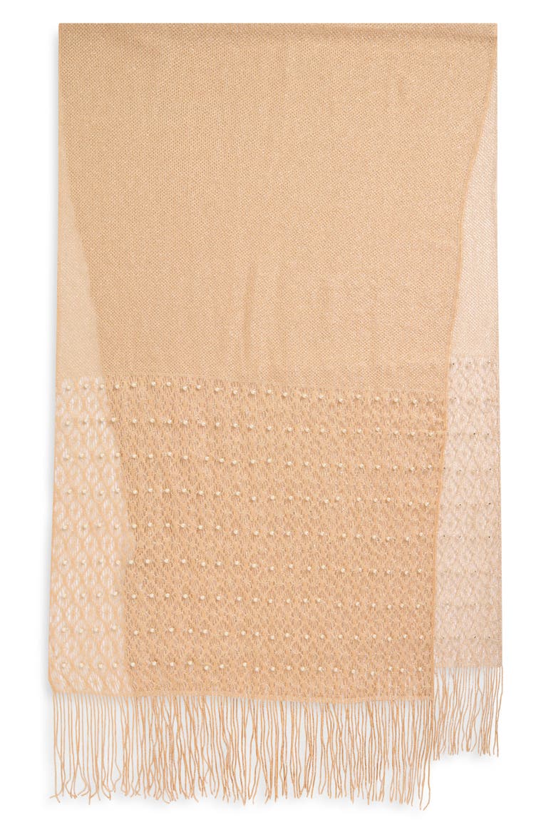 Mesh Scarf with Fringe & Pearl Beads, Alternate, color, BLUSH