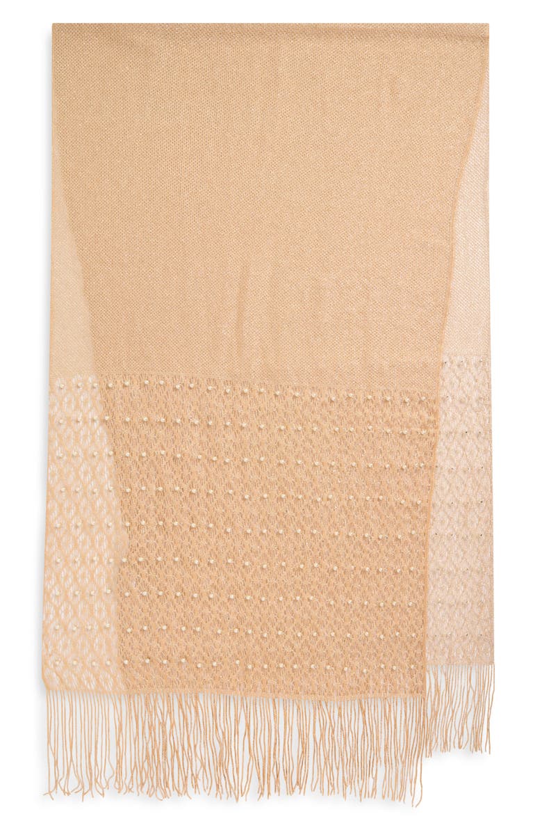 Tasha Mesh Scarf with Fringe & Pearl Beads, Alternate, color,