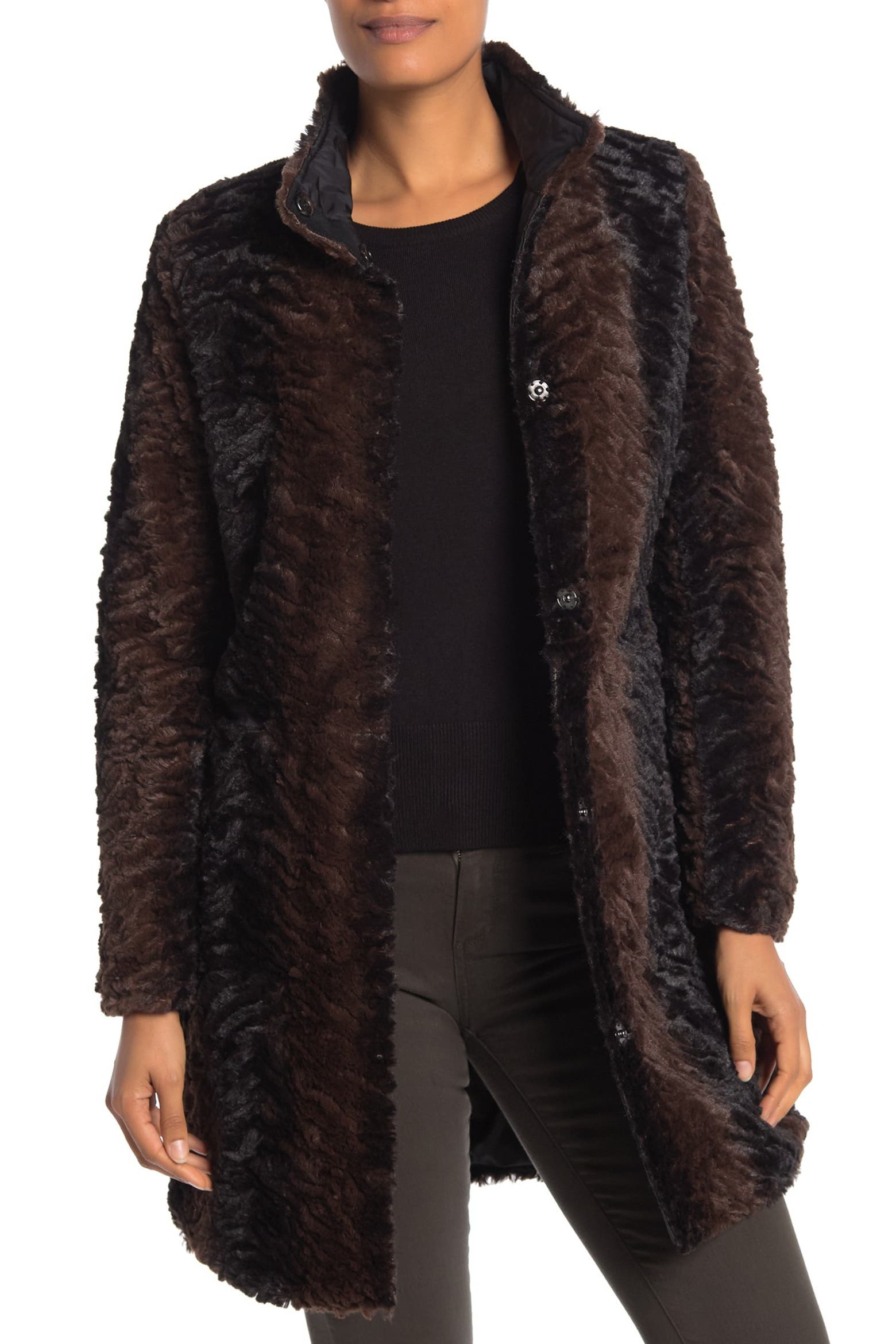 Furry Storage Rack Via Spiga Faux Fur Stand Collar Coat (Women) | Nordstromrack