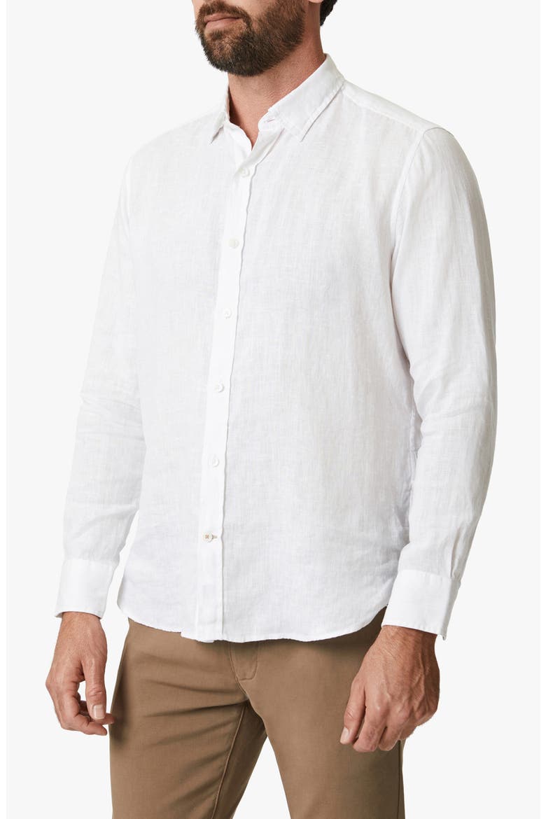 Linen Chambray Button-Up Shirt, Alternate, color, BRIGHT WHITE