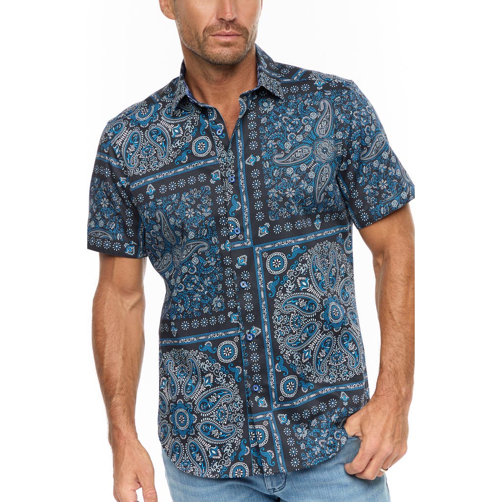 Robert Graham Tifton Print Short Sleeve Shirt In Indigo