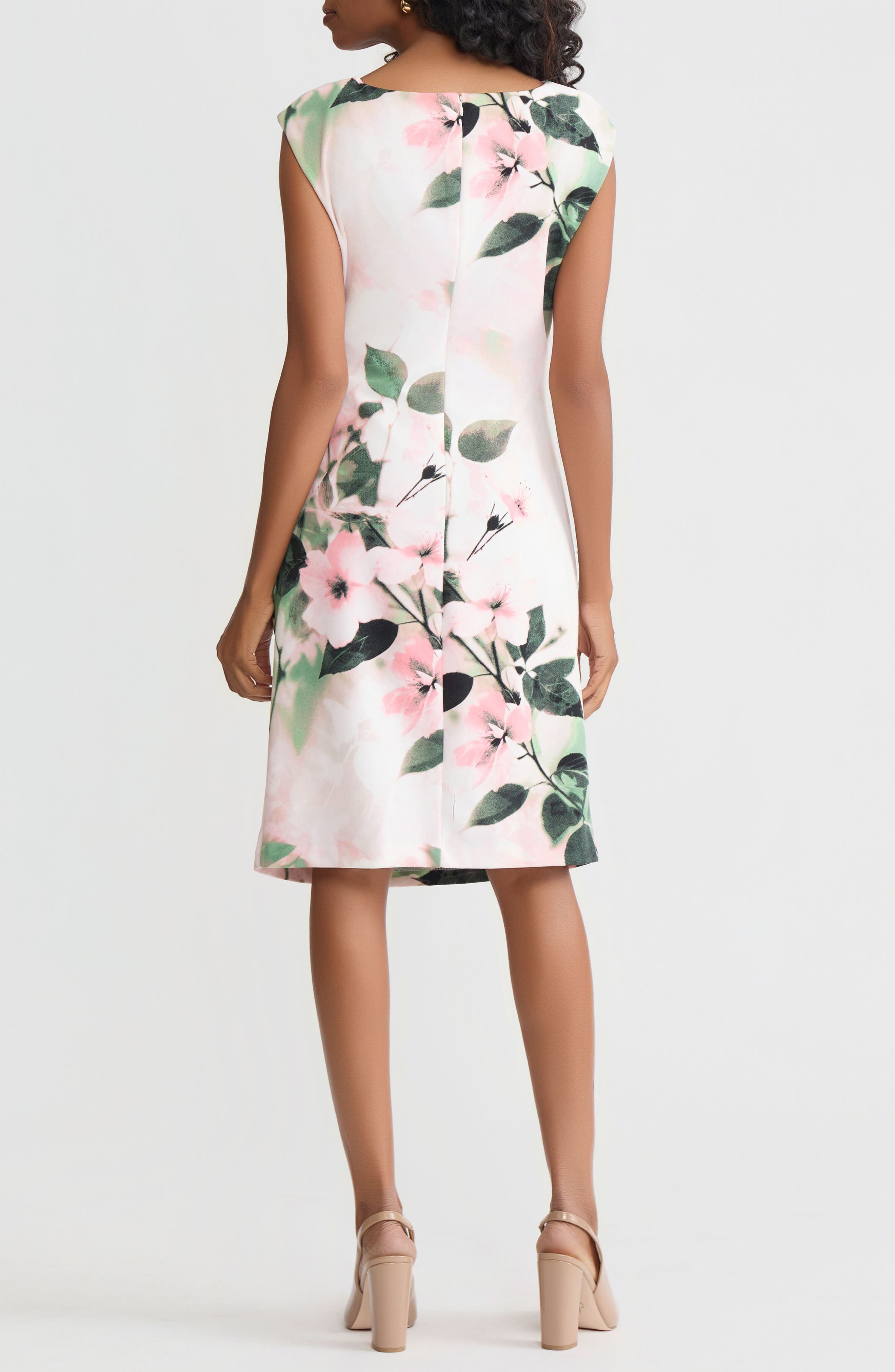 Floral Side Pleat Sheath Dress - image 2