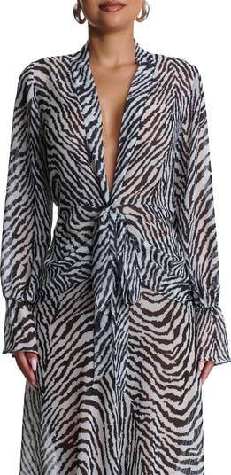 Plunge Tie Front Chiffon Top