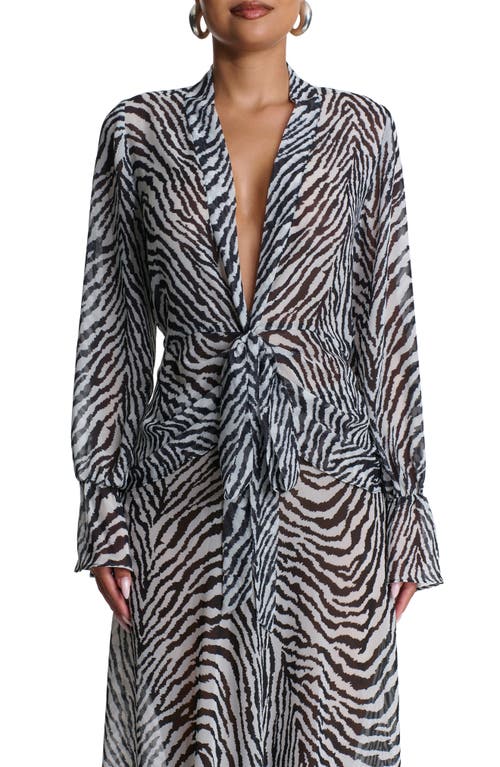 Naked Wardrobe Plunge Tie Front Chiffon Top In Gray