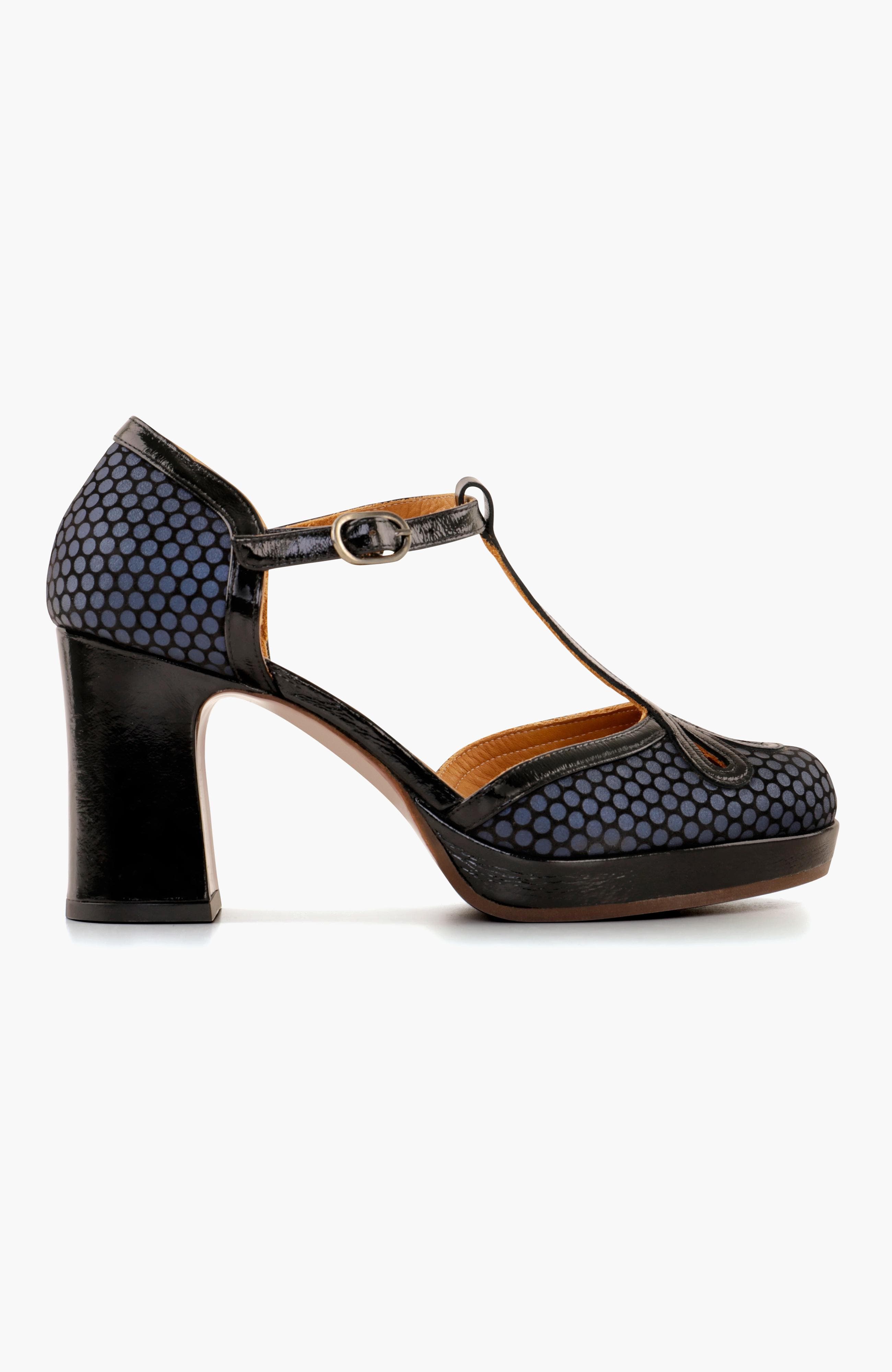 Suede and patent print Buckle platform Pump, Main, color, Navy