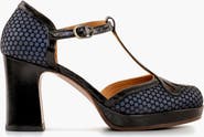 Chie Mihara Suede and patent print Buckle platform Pump