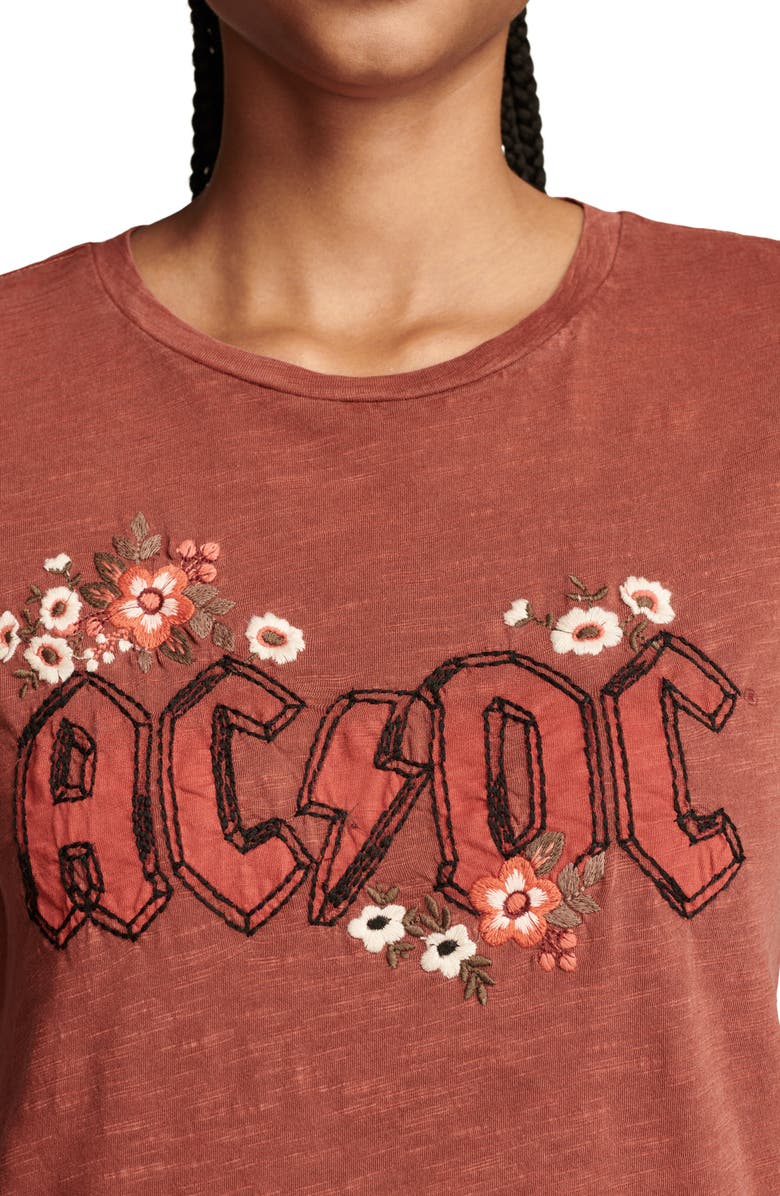 Lucky Brand AC/DC Floral Embroidered Cotton Graphic T-Shirt, Alternate, color, 