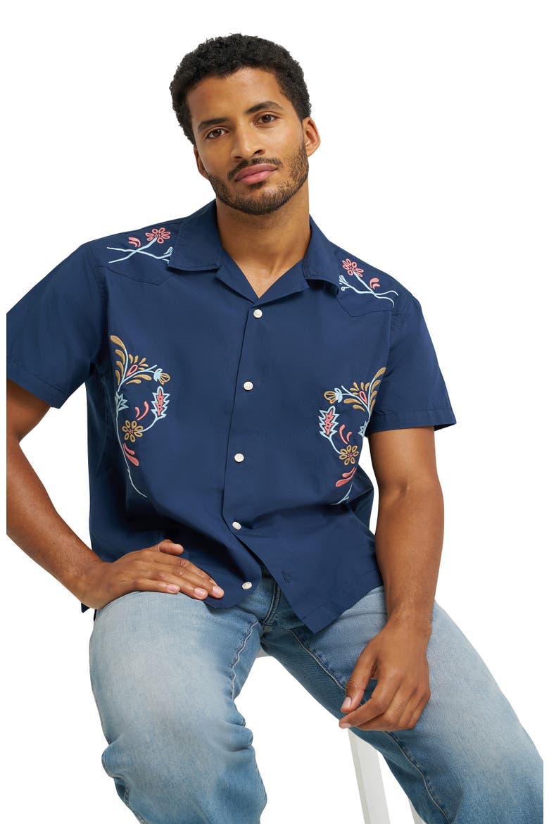 Embroidered Camp Shirt, Alternate, color, NAVY FLORAL