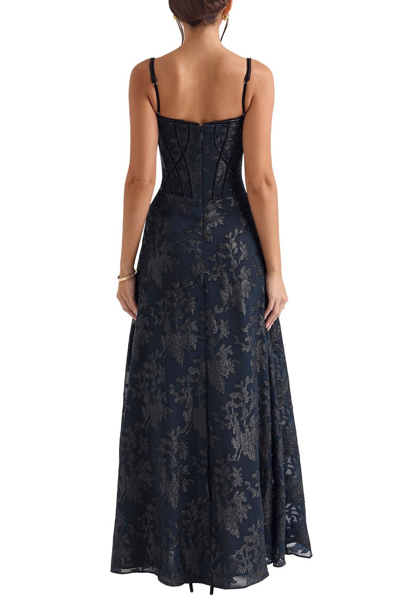 Esme Fil Coupé Gown, Alternate, color, NAVY