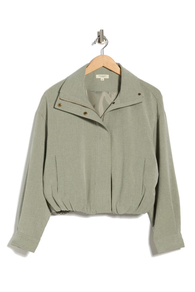 Bubble Hem Crop Bomber Jacket, Alternate, color, SAGE