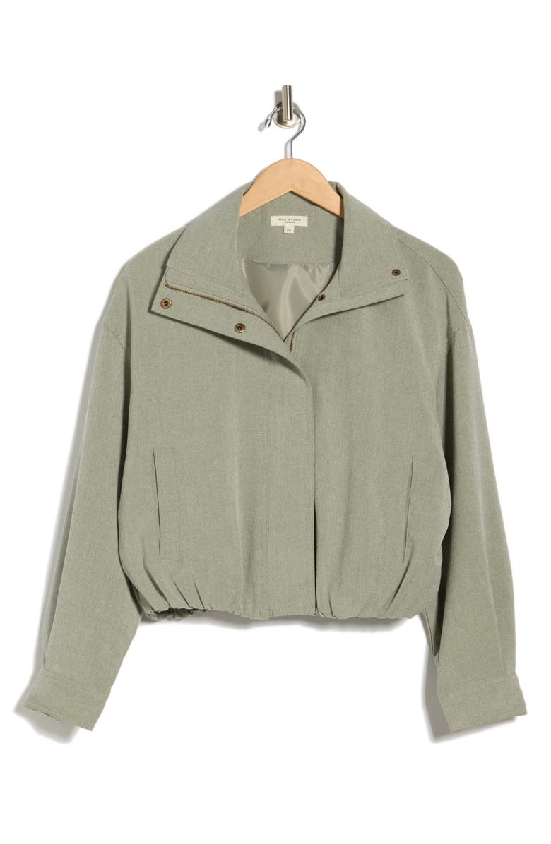 MAX STUDIO Bubble Hem Crop Bomber Jacket, Main, color, Sage