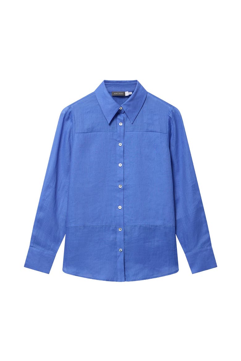 Linen Sheer Panel Shirt, Alternate, color, Blue