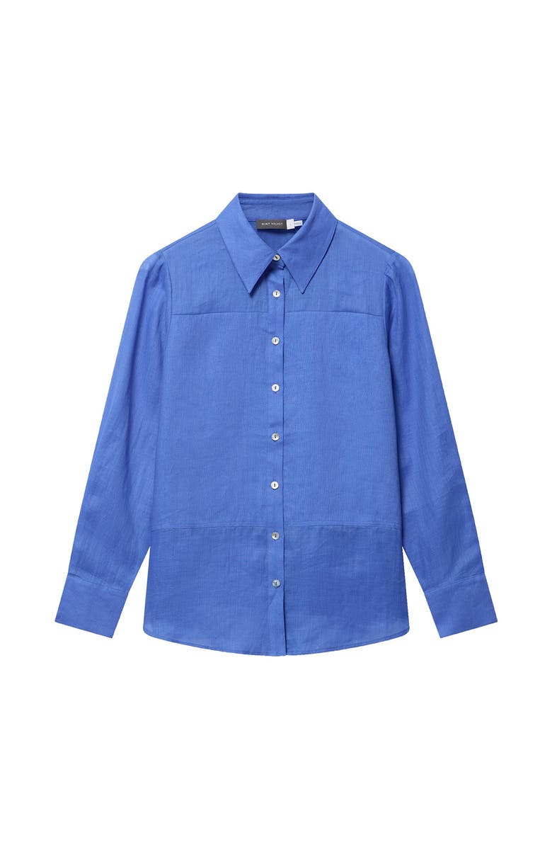 MINT VELVET Linen Sheer Panel Shirt, Alternate, color, Blue