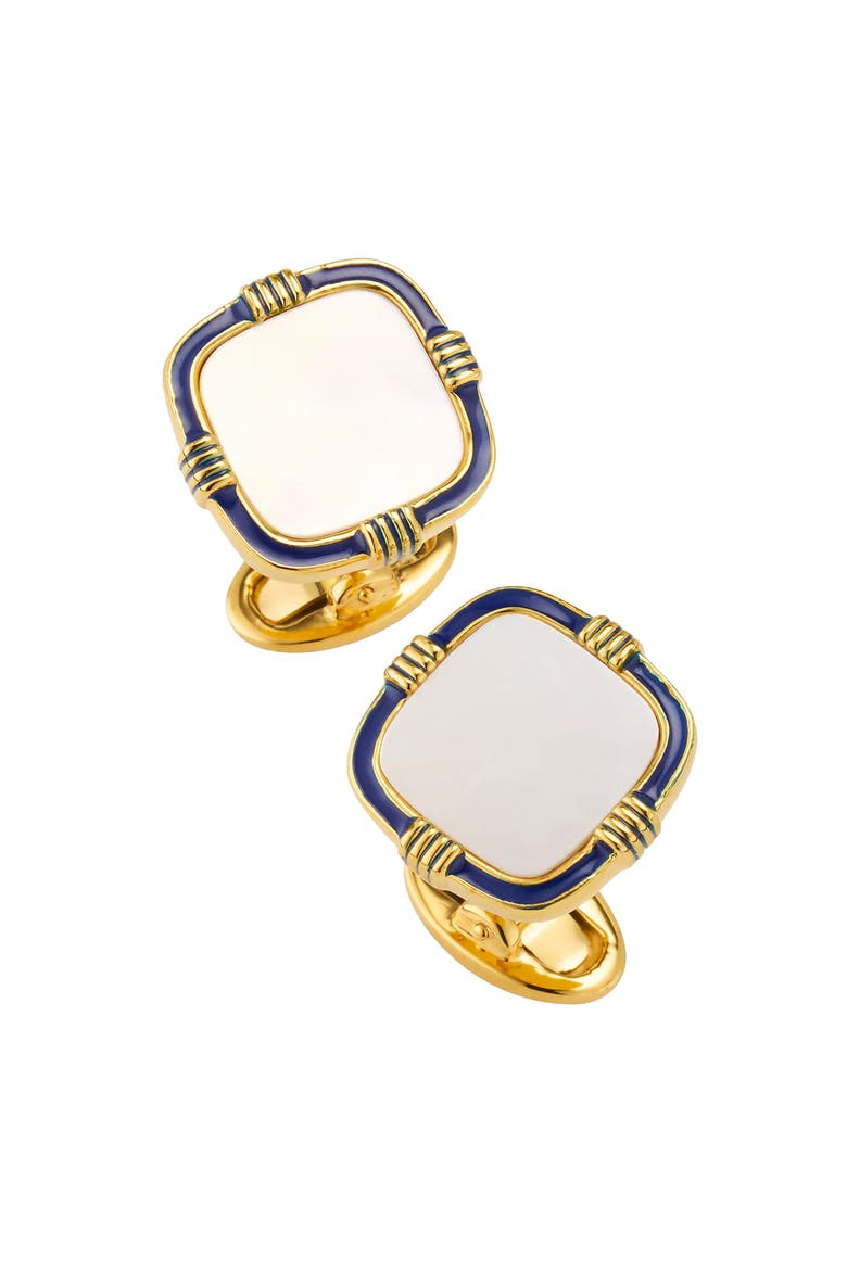 Square Mother-Of-Pearl 18K Gold Vermeil Cufflinks, Alternate, color, BLUE/WHITE