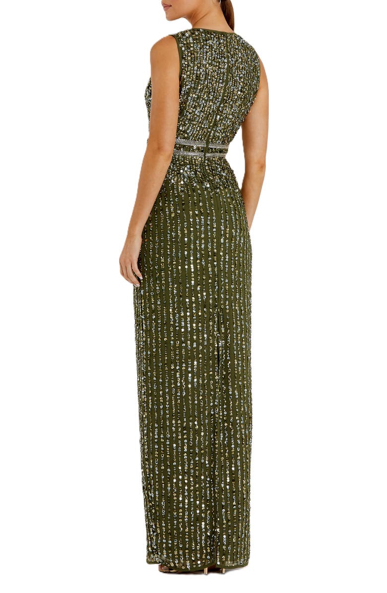 Mac Duggal Sequined High Neck Sleeveless Column Gown, Alternate, color, Olive