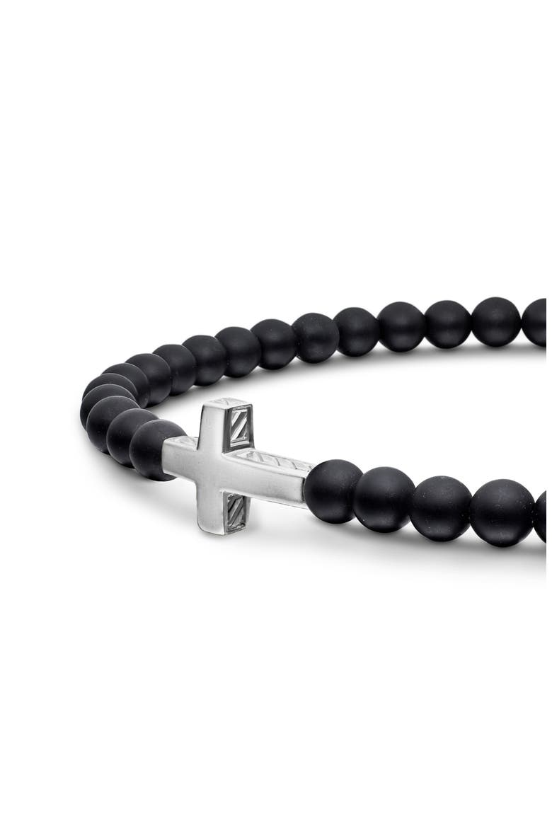 Men's Spiritual Beads Cross Beaded Bracelet, Alternate, color, SILVER