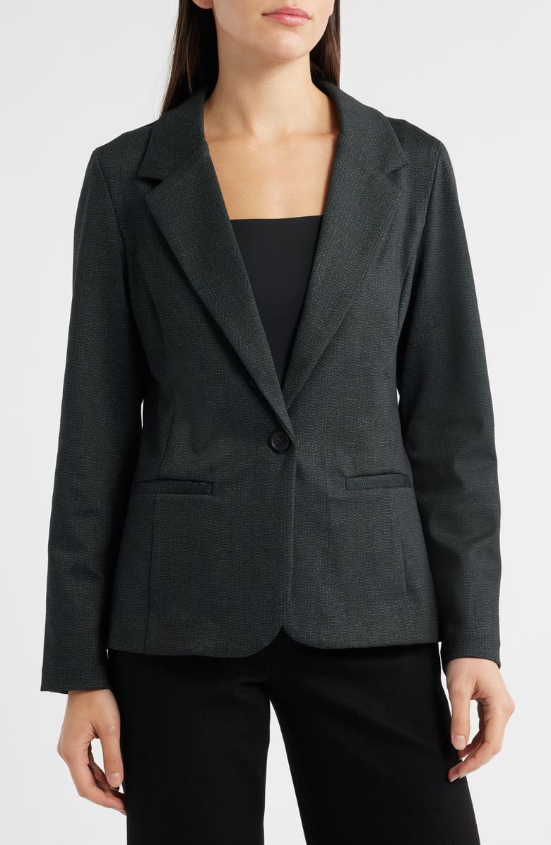 Liverpool Los Angeles Herringbone Fitted One-Button Blazer, Alternate, color, Smokey Charcoal Herringbone