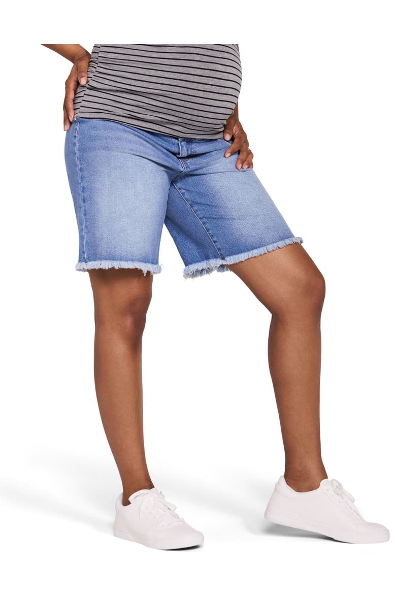 MOTHERHOOD MATERNITY Under the Belly Maternity Dad Denim Short, Alternate, color, Beth Medium Wash