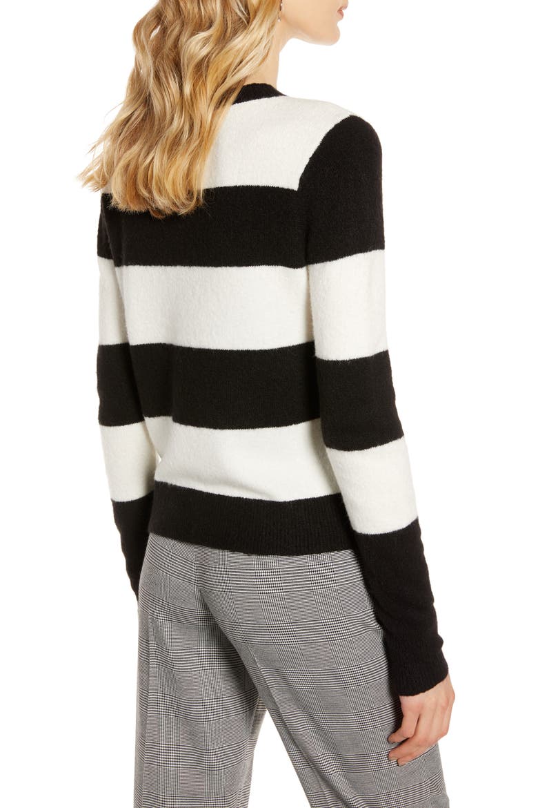 Crewneck Sweater, Alternate, color, BLACK- IVORY STRIPE