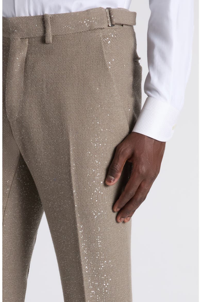 Sequin Light Bouclé Flat Front Pants, Alternate, color, JBQ DESERT TAUPE