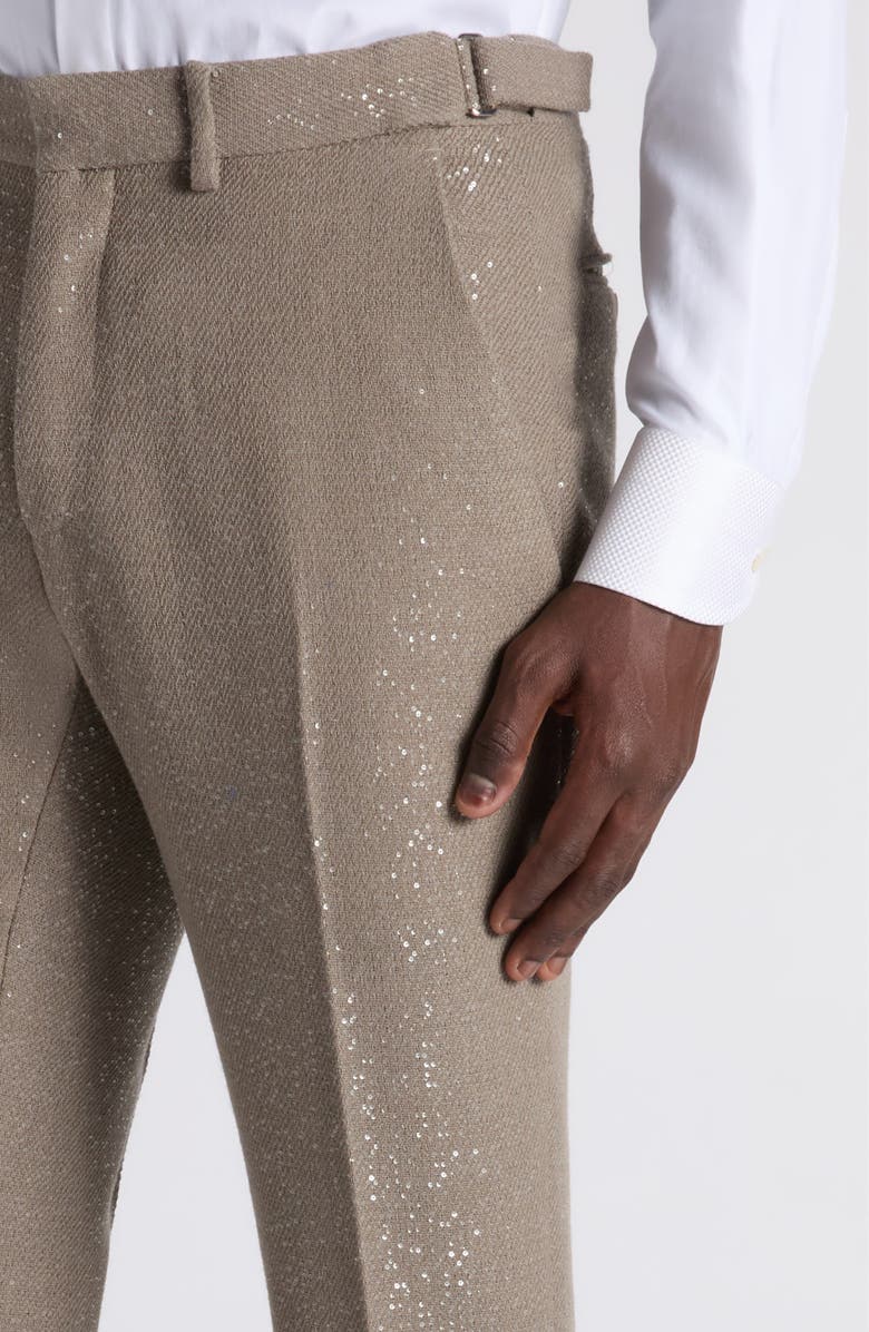 TOM FORD Sequin Light Bouclé Flat Front Pants, Alternate, color, Jbq Desert Taupe