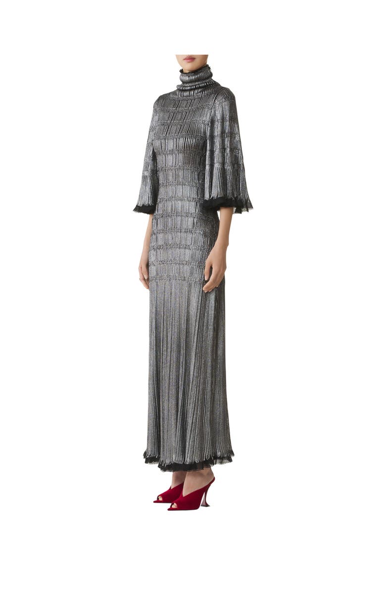 Lanvin Midi Dress In Metallic Viscose, Alternate, color, Black