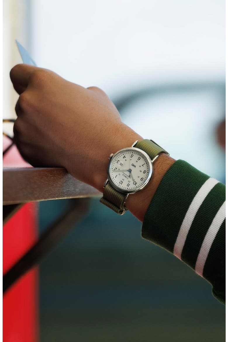 Weekender Canvas Strap Watch, 37mm, Alternate, color, GREEN