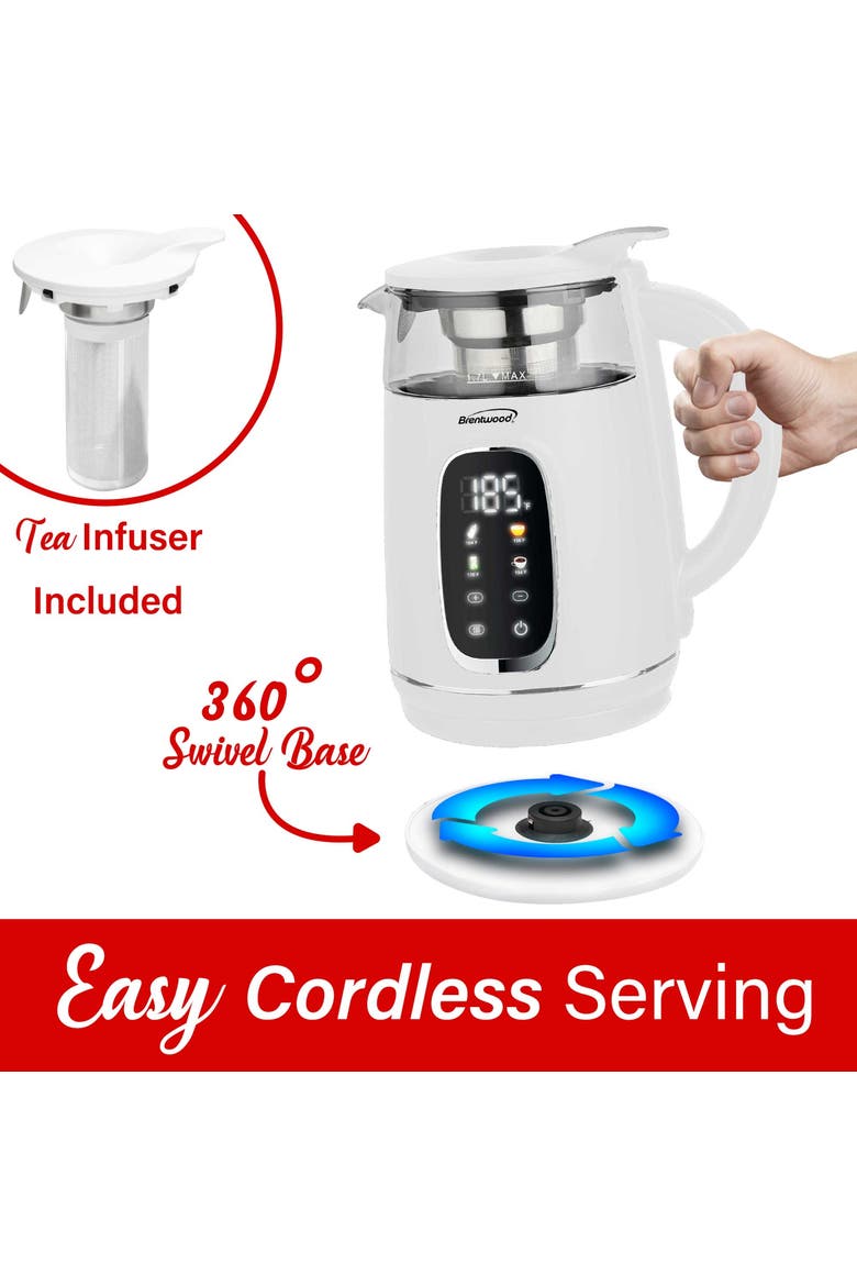 1.7L 1100W 360 Cordless Digital Glass Electric Kettle, Alternate, color, Black