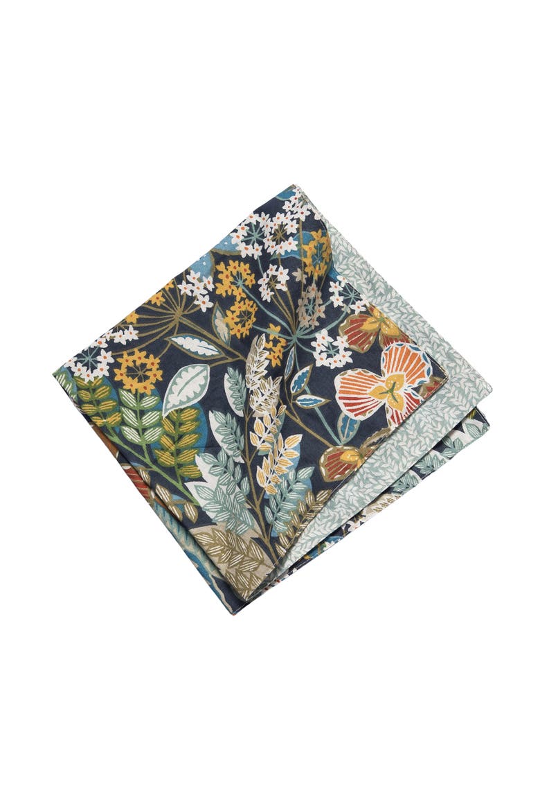 Posy Flowers 100% Cotton Set of 4 Cloth Napkins, Alternate, color, Green